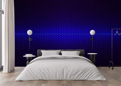 Blue hexagon carbon fiber texture. Dark carbon fiber texture.Metal mesh black steel background. Wall mural