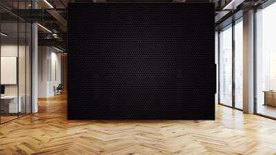 Dark carbon texture. Metal grid black steel background. Wall mural