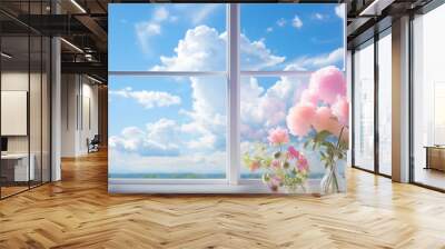 view of clean blue sky through the window, concept of calm atmosphere Wall mural