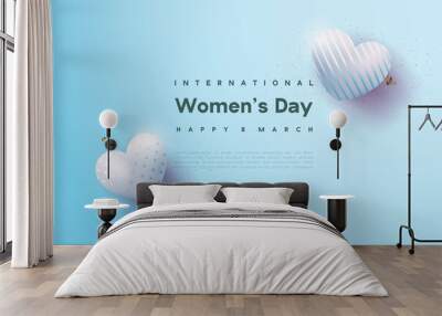 Happy women's day with two bright blue love balloons. Wall mural