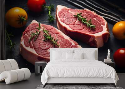 raw beef steak with an astonishing level of detail top view Wall mural