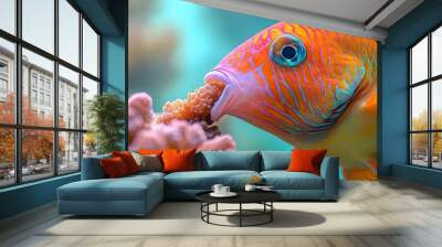 A fish is eating a piece of coral Wall mural