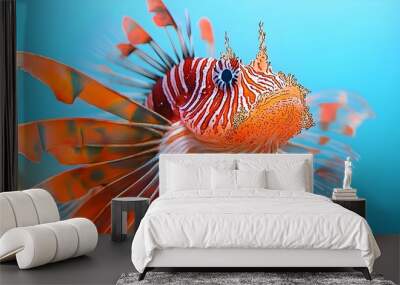 A fish with orange and white stripes is swimming in the ocean Wall mural