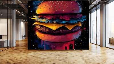 Fast food served hot and fresh, with vibrant colors and enticing aromas. Each bite promises a burst of flavor, making the meal satisfying and hard to resist, perfect for a quick treat. Wall mural