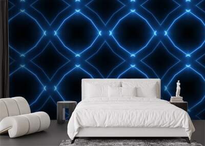 Abstract glowing blue neon mandala loop out pattern illustration background. Wall mural