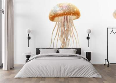 Set of An orange jellyfish with beautifully elongated tentacles, captured against a crisp an orange jellyfish with beautifully elongated tentacles, captured against a crisp white background Wall mural