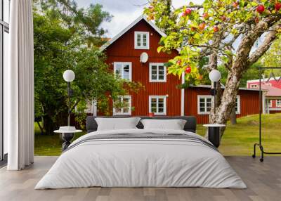 a typical red and white scandinavian house for a family on the countryside in sweden with a lot of g Wall mural