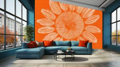 Orange Abstract Flower Nature Themed Sunprint Cyanotype Wall mural