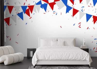 banner with garland of flags and confetti for holiday, party, birthday, festival vector illustration Wall mural