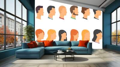 Different human face. avatars people with different human heads. Male and female profiles in a flat style. Wall mural