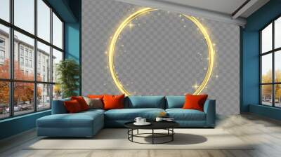 Gold rings glowing light sparkles, lighting effect Wall mural