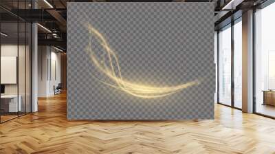 Golden line with light effect, dynamic gold waves. Wall mural