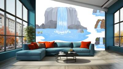 River waterfall falls from cliff clear water. Wall mural