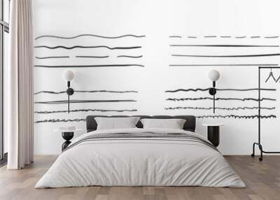 Set of wavy horizontal lines. Marker hand drawn line border set and doodle design. Hand drawn grunge brush strokes Wall mural