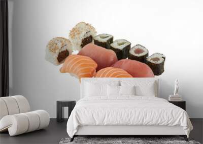 Salmon Sushi Tuna and Seaweed Wrapped Rice cut out isolated transparent background Wall mural