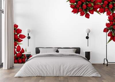 tulip red  flower rose border on white background Wall mural