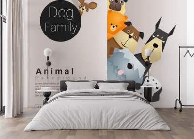 Cute animal family background with Dogs, vector , illustration Wall mural