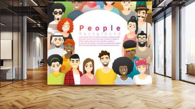 Diversity concept background , group of happy multi ethnic people standing together , vector , illustration Wall mural