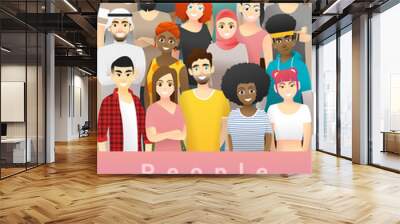 Diversity concept background , group of happy multi ethnic people standing together , vector , illustration Wall mural