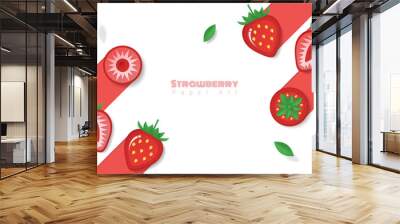 Fresh strawberry fruit background in paper art style , vector , illustration Wall mural