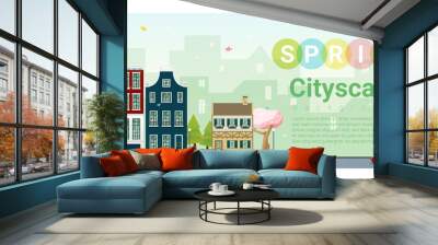 Hello spring cityscape background , vector , illustration Wall mural