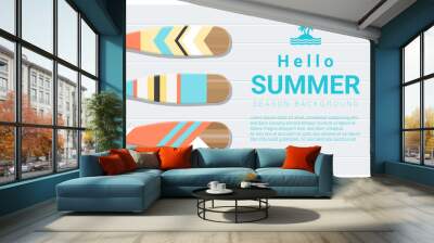 Hello summer background with painted canoe paddle , vector , illustration Wall mural