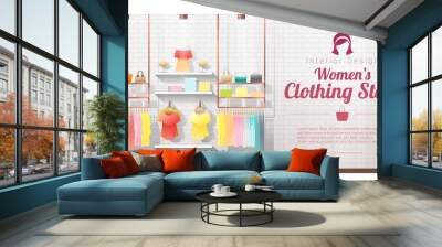 Interior background of modern women clothing store , vector , illustration Wall mural