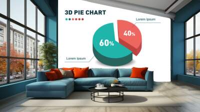 3d pie chart two pieces.Infographic isometric puzzle circular template.report, business analytics, data Wall mural