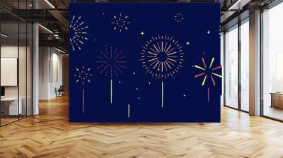 Holiday celebration panorama with firework show background design. Wall mural