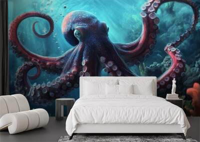 Celebrate Octopus Day by diving into the mysterious underwater world, where the intelligent and enigmatic octopus reigns as a master of camouflage and survival Wall mural