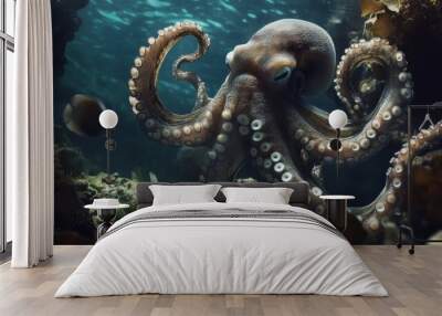 Celebrate Octopus Day by diving into the mysterious underwater world, where the intelligent and enigmatic octopus reigns as a master of camouflage and survival Wall mural