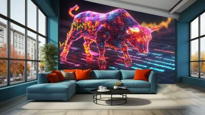 Bull and Bear vibrant illustration of stock investment market. Finance and business economy concept Wall mural