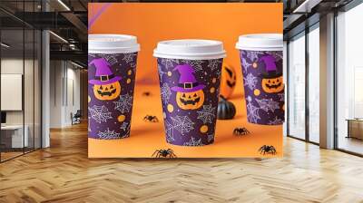 Coffee niche in Halloween and fall festival holiday theme. Horror and ghost with beverage concept Wall mural