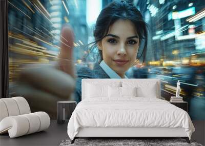 Confident Businesswoman in Urban Setting with Motion Blur Wall mural