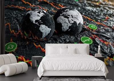 Global Finance Concept with Market Trends and Earth Globes Wall mural