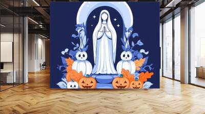 Virgin mary illustration in Halloween themed with copy space Wall mural