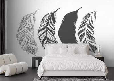 Big vector set collection of vintage feathers. Feather silhouette. Detailed sketch of a pen tattoo. Writer Pen Wall mural