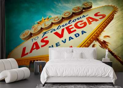 famous welcome to las vegas sign with vintage texture Wall mural