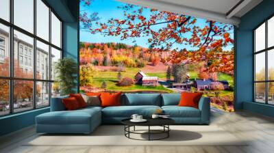 Idyllic New England rural farm and landscape with colorful autumn foliage.  Wall mural