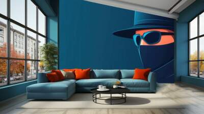 Stealthy agent hiding in the shadows, undercover mission, flat design illustration Wall mural