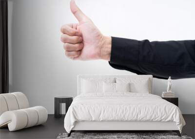 Asian man hand with black shirt on white background Wall mural