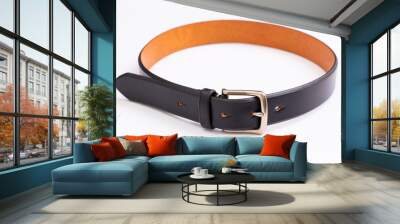 Black leather belt on white background Wall mural