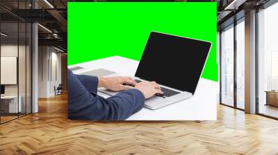 business man hands typing on laptop computer with green screen b Wall mural