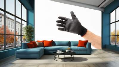 Man hand with black rubber glove on white background Wall mural