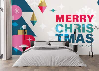 2024 Merry Christmas, Season's Greeting and Happy New Year vector illustration for greeting cards, posters, holiday cover in modern minimalist geometric style. Wall mural