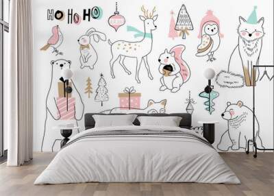 Christmas hand drawn doodle cartoon set Wall mural