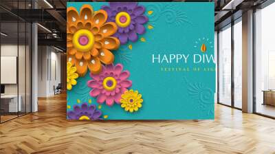 Diwali greeting card with beautiful flowers Wall mural