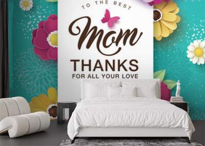 Happy Mother's Day greeting card design with beautiful blossom flowers Wall mural