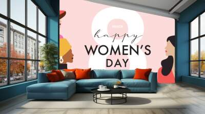 March 8, International Women's Day. Vector illustration group of women in flat style design. Wall mural