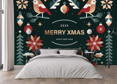 Merry Christmas and Happy New Year  background, banner, poster design with trendy geometric style illustration. Wall mural